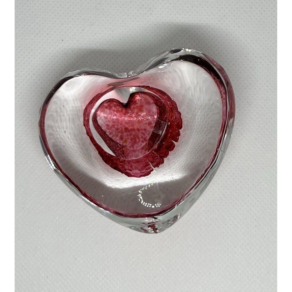 VTG Glass Heart Paperweight  Blown Art Glass Heart Paperweight Murano  Style - Picture 2 of 5
